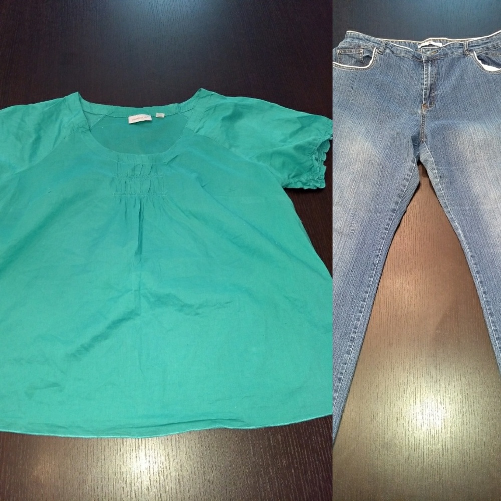 Teal shirt 18/20 w/ medium wash jeans white Sz 20